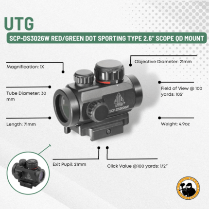 utg scp-ds3026w red/green dot sporting type 2.6" scope qd mount