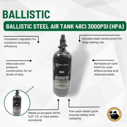 Ballistic Steel Air Tank 48ci 3000psi (hpa) - Dyehard Paintball