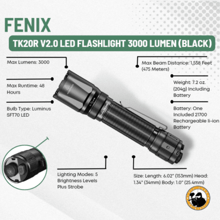 Fenix Tk20r V2.0 Led Flashlight 3000 Lumen (black) - Dyehard Paintball