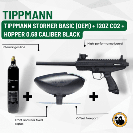 Tippmann Stormer Basic + 12oz Co2 + Hopper 0.68 Caliber Black - Dyehard Paintball
