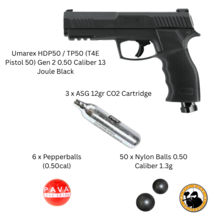 umarex hdp50 / tp50 (t4e pistol 50) gen 2 defense package 1 13 joule 0.50 caliber black