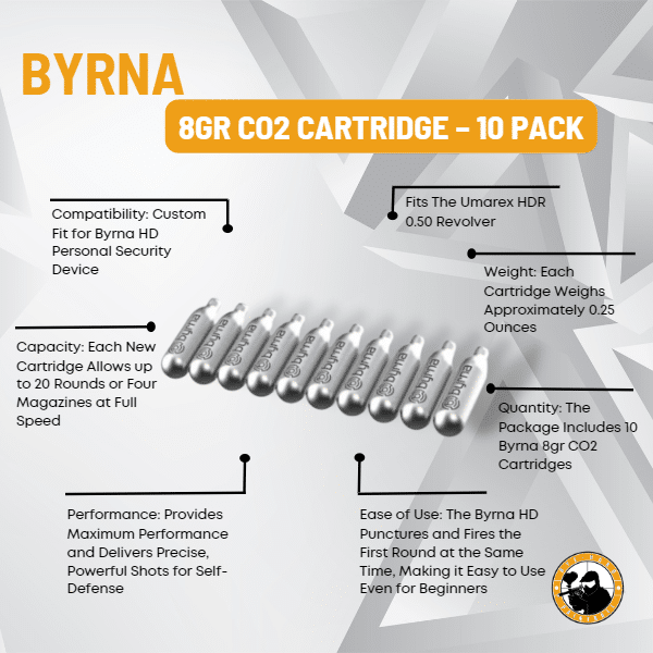 Byrna 8gr Co2 Cartridge - 10 Pack - Dyehard Paintball
