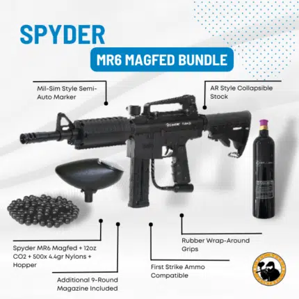Spyder Mr6 Magfed + 12oz Co2 + 500x 4.4gr Nylons + Hopper - Dyehard Paintball