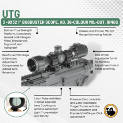Utg® 3-9x32 1" Bugbuster Scope, Ao, 36-colour Mil-dot, Rings - Dyehard Paintball
