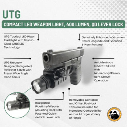 Utg® Compact Led Weapon Light, 400 Lumen, Qd Lever Lock - Dyehard Paintball