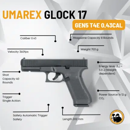 Umarex Glock 17 Gen5 T4e 0.43cal - Dyehard Paintball