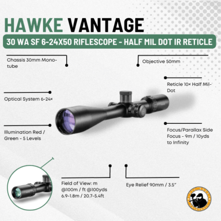 hawke vantage 30 wa sf 6-24x50 riflescope - half mil dot ir reticle