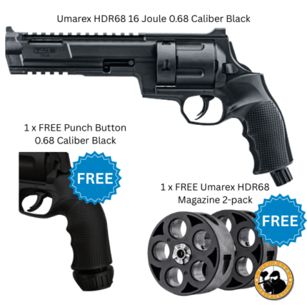 umarex hdr68 16 joule + free punch button 0.68 caliber black + 2-pack magazine