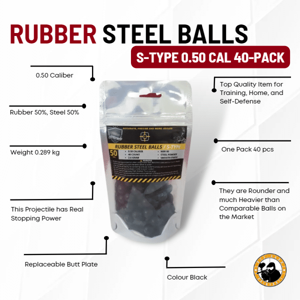 50 Cal Rubber Steel Ball S-type (40-pack) - Dyehard Paintball