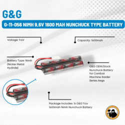 G&g G-11-056 Nimh 9.6v 1600 Mah Nunchuck Type Battery - Dyehard Paintball