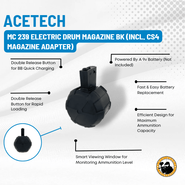 Ics Mc 239 Electric Drum Magazine Bk (incl. Cs4 Magazine Adapter) - Dyehard Paintball