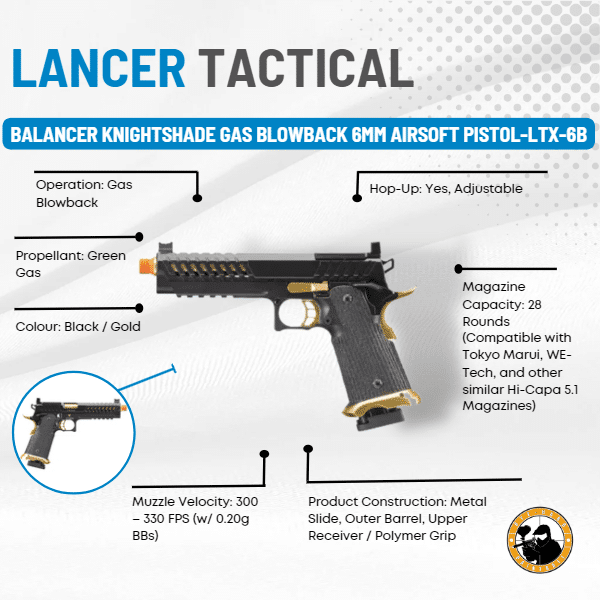 Lancer Tactical Balancer Knightshade Gas Blowback 6mm Airsoft Pistol-ltx-6b - Dyehard Paintball