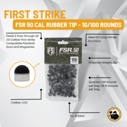 First Strike Fsr 50 Cal Rubber Tip - 10/100 Rounds - Dyehard Paintball