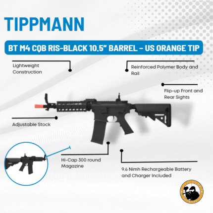 tippmann bt m4 cqb ris-black 10.5″ barrel – us orange tip