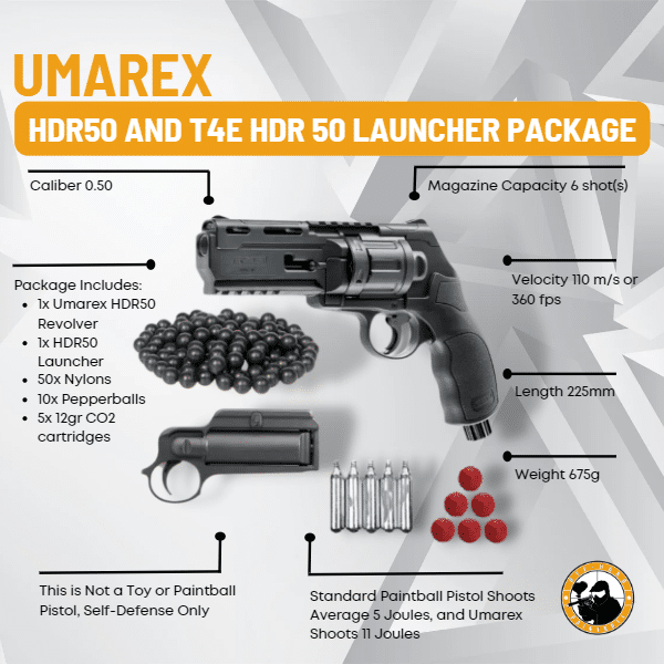 Umarex Self-Defence Revolver T4E HDR 50 .50 Cal (11joules+) · Pepper  Pistols SA
