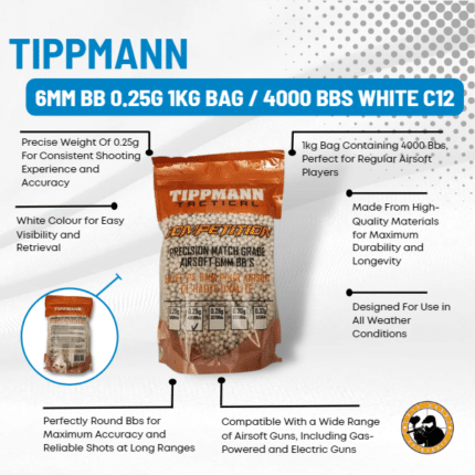 tippmann 6mm bb 0.25g 1kg bag / 4000 bbs white c12