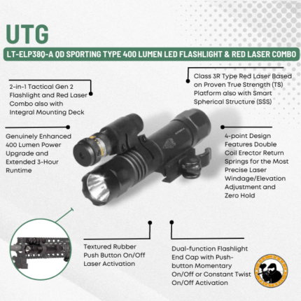 utg lt-elp38q-a qd sporting type 400 lumen led flashlight & red laser combo