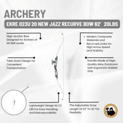 Ekre 023u 20 New Jazz Recurve Bow 62' 20lbs - Dyehard Paintball