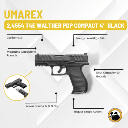 Umarex 2,4554 T4e Walther Pdp Compact 4' Black - Dyehard Paintball