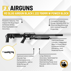 Fx Impact M3 Slug Airgun Black (.22) 700mm W Power Block - Dyehard Paintball
