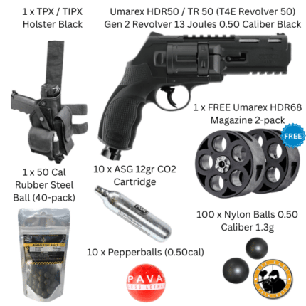 umarex hdr50 / tr 50 (t4e revolver 50) gen 2 ultimate package 13 joule 0.50 caliber black