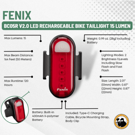 fenix bc05r v2.0 led rechargeable bike taillight 15 lumen