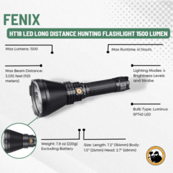 Fenix Ht18 Led Long Distance Hunting Flashlight 1500 Lumen - Dyehard Paintball