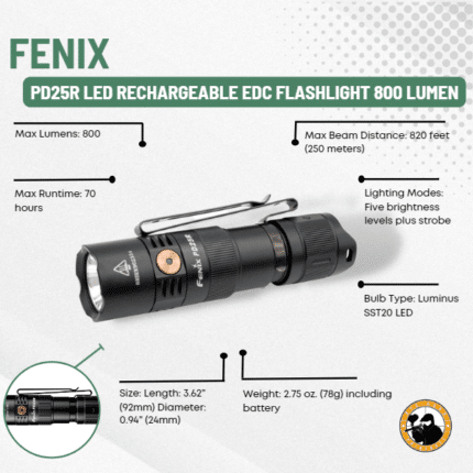 fenix pd25r led rechargeable edc flashlight 800 lumen