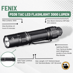 Fenix Pd36 Tac Led Flashlight 3000 Lumen - Dyehard Paintball