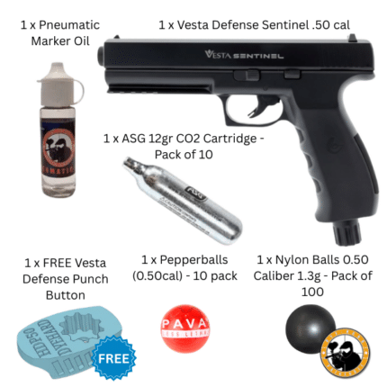 vesta defense pdw 19.5 joules + free punch button 0.50 caliber black
