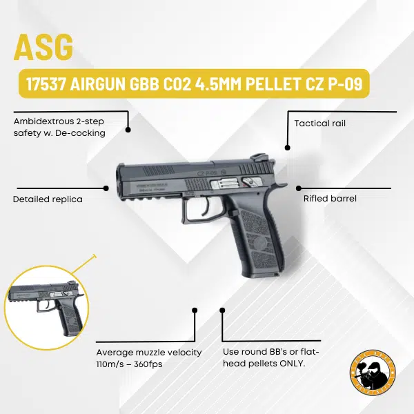 Asg 17537 Airgun Gbb C02 4.5mm Pellet Cz P-09 - Dyehard Paintball