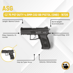 Asg Cz 75 P07 Duty 4.5mm Co2 Bb Pistol (gnb) - 16726 - Dyehard Paintball