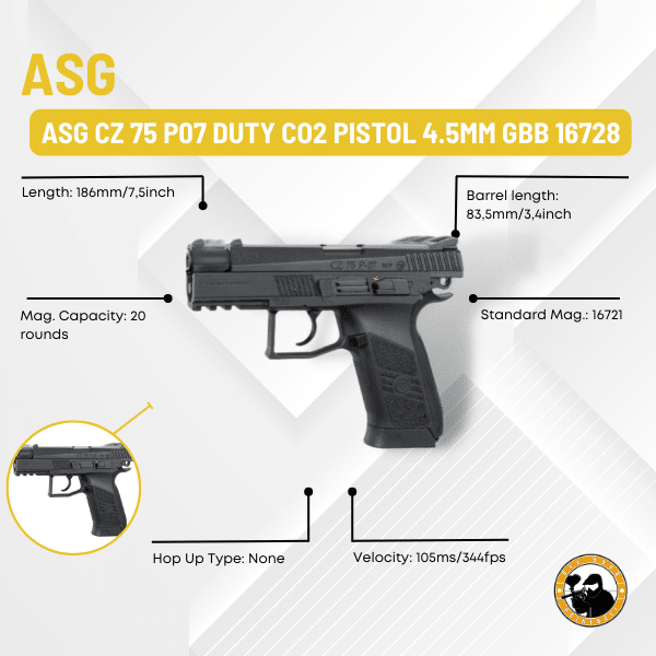 Asg Cz 75 P07 Duty Co2 Pistol 4.5mm Gbb 16728 - Dyehard Paintball