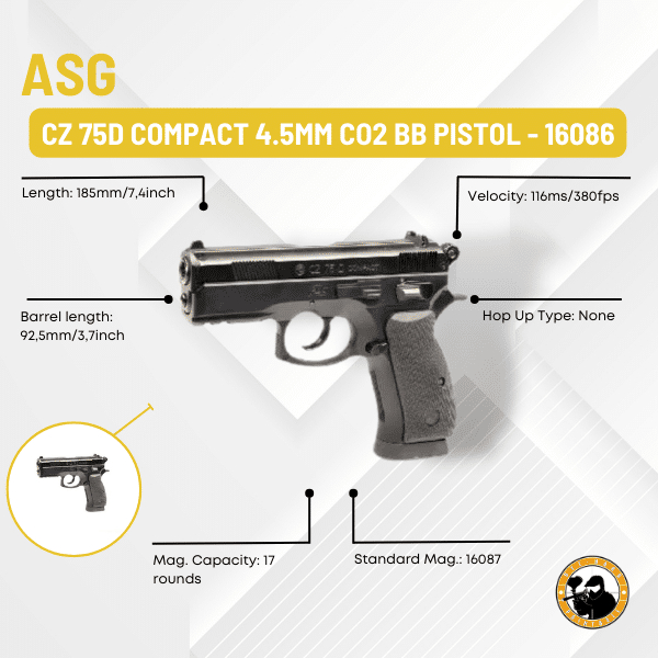 Asg Cz 75d Compact 4.5mm Co2 Bb Pistol - 16086 - Dyehard Paintball
