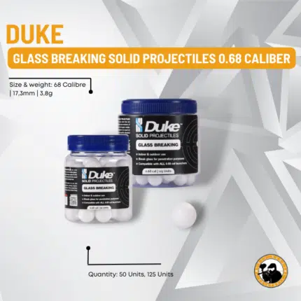 duke glass breaking solid projectiles 0.68 caliber