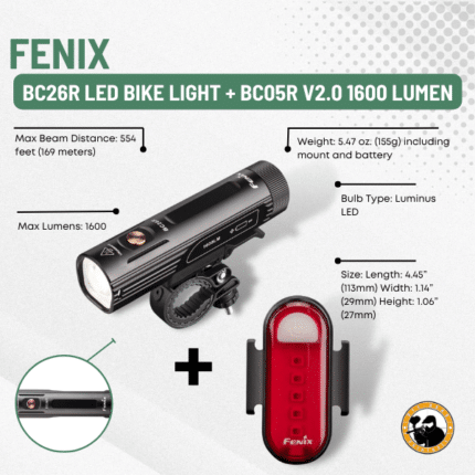fenix bc26r led bike light + bc05r v2.0 1600 lumen