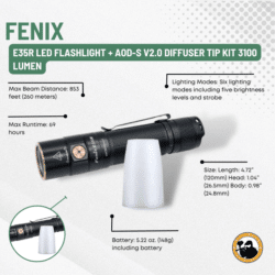 Fenix E35r Led Flashlight + Aod-s V2.0 Diffuser Tip Kit 3100 Lumen - Dyehard Paintball