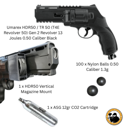 umarex hdr50 / tr 50 (t4e revolver 50) gen 2 revolver 13 joules+ package 2 0.50 caliber black