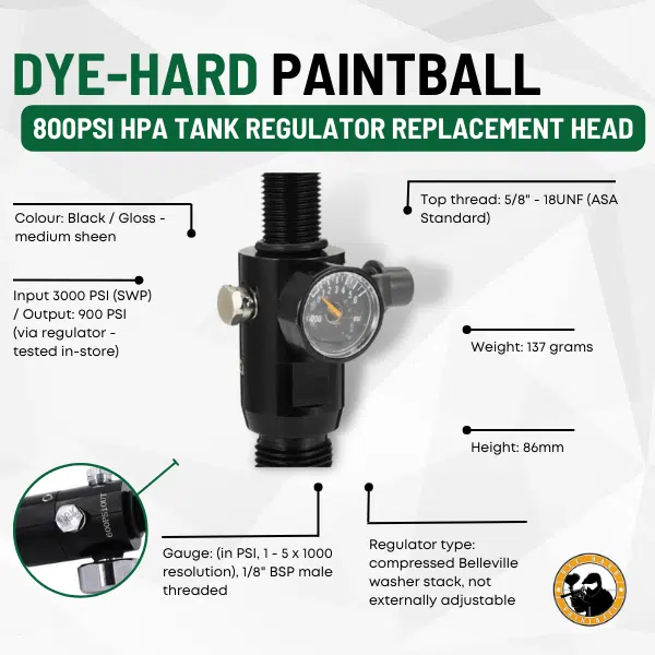 800psi Hpa Tank Regulator Replacement head - Dyehard Paintball