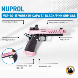 Nuprol Vgp-02-15 Vorsk Hi-capa 5.1 Black/pink 6mm Gas - Dyehard Paintball
