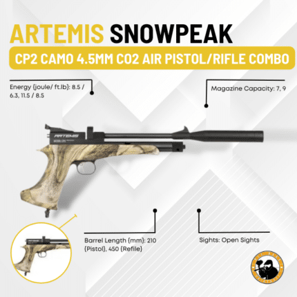 artemis snowpeak cp2 camo 4.5mm co2 air pistol/rifle combo