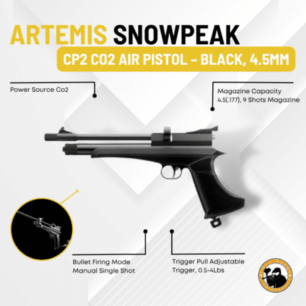 artemis snowpeak cp2 co2 air pistol – black, 4.5mm