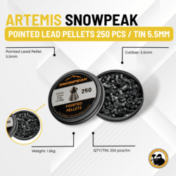 Artemis Snowpeak Pointed Lead Pellets 250 Pcs / Tin 5.5mm - Dyehard Paintball