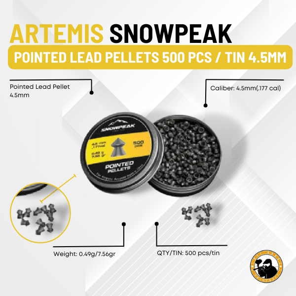 Artemis Snowpeak Pointed Lead Pellets 500 Pcs / Tin 4.5mm - Dyehard Paintball