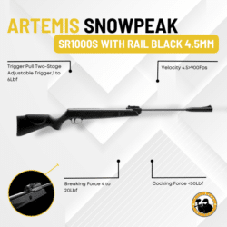 Artemis Snowpeak Sr1000s with Rail Black 4.5mm - Dyehard Paintball