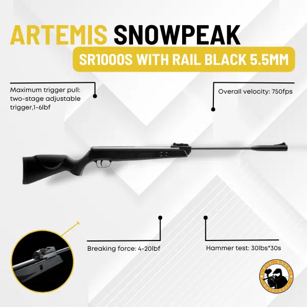 Artemis Snowpeak Sr1000s with Rail Black 5.5mm - Dyehard Paintball