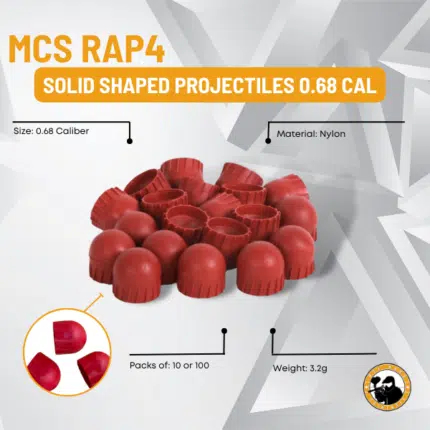 Mcs Rap4 Solid Shaped Projectiles 10/100 Count 0.68 Caliber Red - Dyehard Paintball