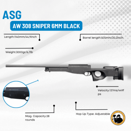 Asg Aw 308 Sniper 6mm Black - Dyehard Paintball