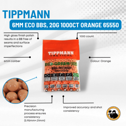 tippmann 6mm eco bbs, 20g 1000ct orange 65550