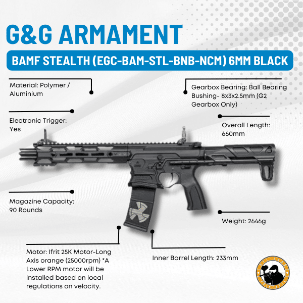 G&g Armament Bamf Stealth (egc-bam-stl-bnb-ncm) 6mm Black - Dyehard Paintball